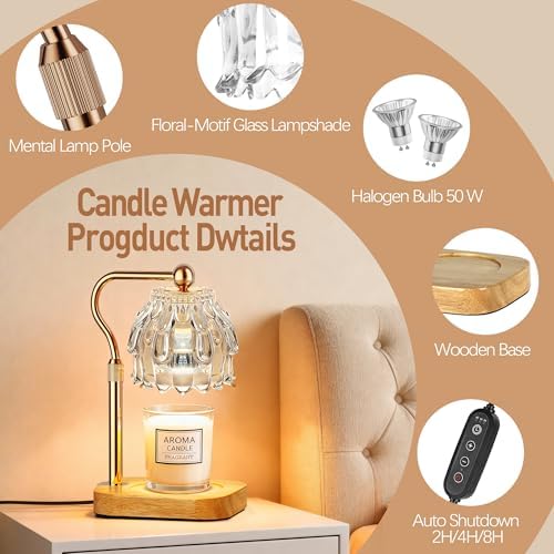 Candle Warmer Lamp with Timer - Flower Electric Wax Melter Warmer Adjustable Height for Jar Candles, Gift for Women, Mom, Christmas, Birthday,Home Decor - Image 6