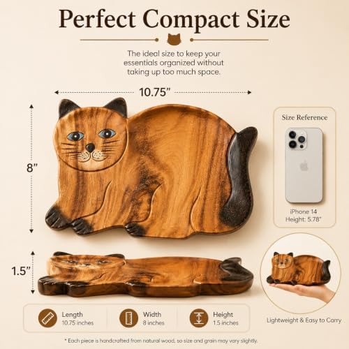 Hand Carved Cat Tray, Wooden Catchall for Keys and Jewelry - Image 5