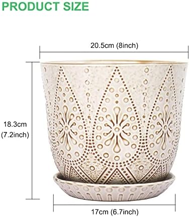Gepege 8 Inch White Ceramic Plant Pot with Drainage & Saucer - Image 2