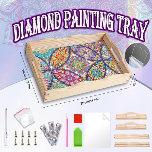 EWJRNSF DIY Mandala Diamond Painting Serving Tray with Handle for Adults - Image 2