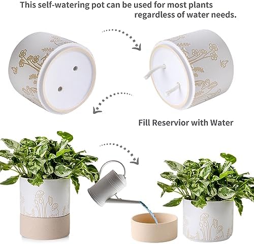 Nihow Self Watering Pots for Indoor Plants,6 Inch,White & Nature - Image 3