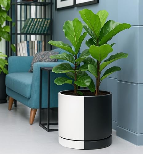 D'vine Dev 12 Inch Ceramic Planter Pot, Black White Split, 94-O-F-0 - Image 5