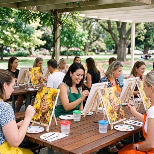 Cholemy 8 Set Paint and Sip Kit for Adults 8'' x 10'' Pre Drawn Canvas with Wooden Easels Acrylic Paint Brushes Wash Cup Palette Apron for Painting DIY Date Night Party Supplies(Sunflower Woman) - Image 5