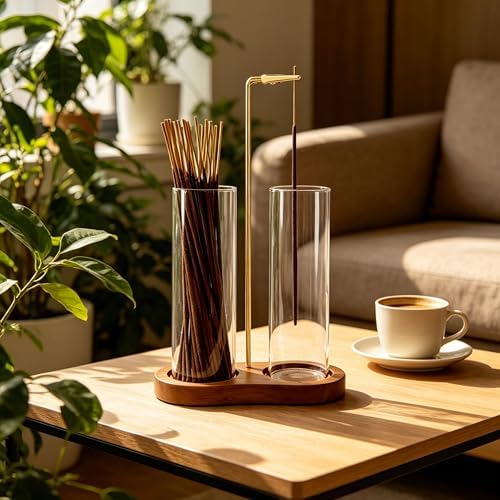 Incense Holder, Hang Upside Down Incense Sticks Burner Holder Storage with Glass Ash Catcher,Ideal Gift (Brown) - Image 5