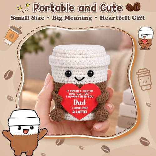 Dad Birthday Gifts from Daught Son Kids, Christmas Dad Gifts for New Daddy, Best I Iove You Gift for Step Bonus Dads Father, Funny Handmade Crochet Coffee Mug Cup for Coffee Lover Daddy Gift - Image 2