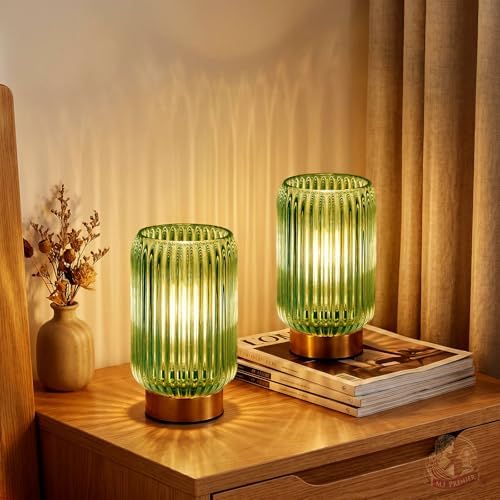 MJ PREMIER Battery Operated Lamp, Small Cordless Lamp with Timer, Green*2 by MJPREMIER