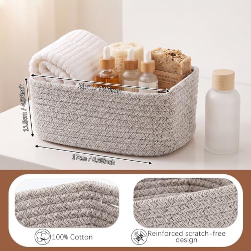 Yinkin 12 Pack Small Storage Basket Cute Natural Cotton Rope Woven Basket Tiny Boho Decorative Toy Storage Bin Gift Baskets for Home Organizing, Closet, Shelf, Nursery, Bathroom(Rectangle,Oatmeal) - Image 2
