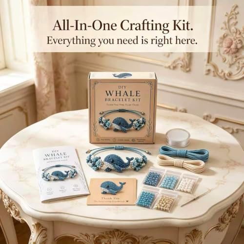 RYCHEENI DIY Beaded Bracelet Kit for Adults, Beginner Jewelry Making Craft Set with Instruction Guide, 3D Animal Beadwork Project, Complete Supplies for Women and Craft Lovers (Whale) - Image 2