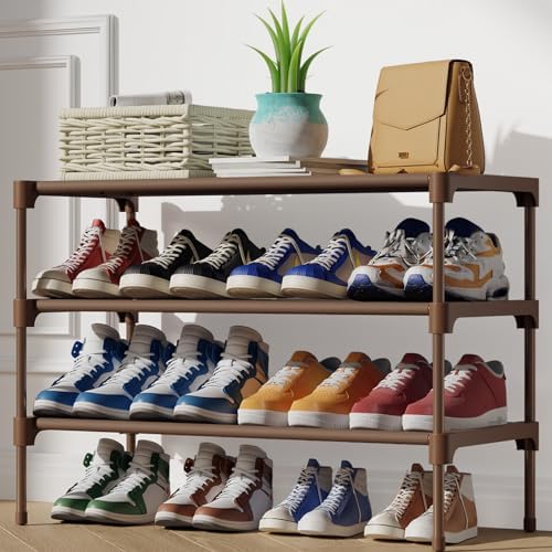 Kitsure Shoe Rack - Non-Woven Shoe Rack Shelf, 27.5" Wide - 3 Tier, Brown - Image 2