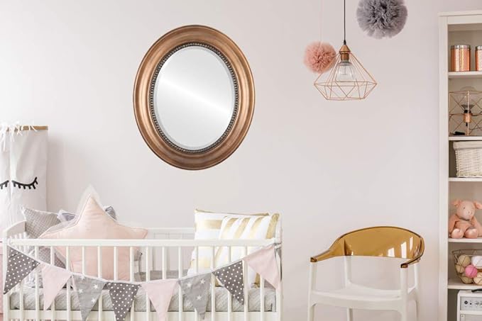 OVALCREST Oval Beveled Wall Mirror for Home Decor - Heritage Style - Sunset Gold - 29x35 Outside Dimensions