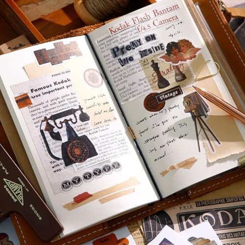 YagCu Junk Journal Sticker Book, Retro Era Washi Stickers, Pre-Cut Ephemera Scrapbook Supplies for Adults, Journaling and Scrapbooking Materials, Decorative Bullet Planner DIY Arts Craft - Image 2