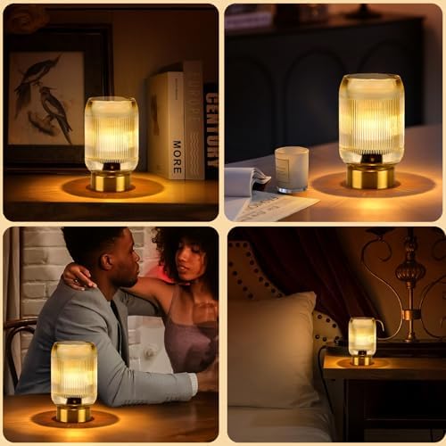 Small Battery Operated Lamp with Timer, Ribbed, Amber - Image 6