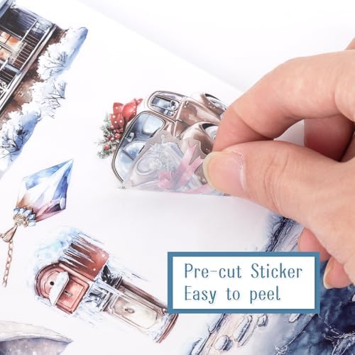 Precut Winter Aesthetic Scrapbook Sticker Book, 20 Sheets People Landscape Animal Snowflake Journaling Supplies for Adults Card Making Collage (Blue) - Image 4