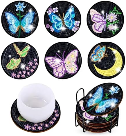 6 Pcs Butterfly Shaped Diamond Painting Kits, Diamond Painting Kits with Holder, Diamond Art Coasters for Beginners Adults - Perfect Art Craft Supplies Gift!… (Butterfly) by LGANHAPY