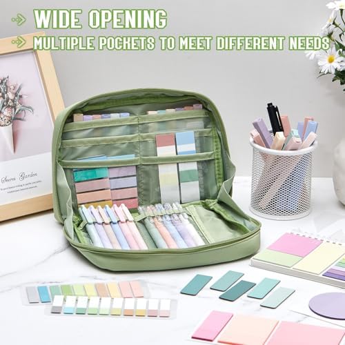 Jutom 41 Pcs Aesthetic Book Annotation Kit with Pencil Bag Bible Journaling Kit Notebook Sticky Note Tab Highlighter Black Ink Pen Page Marker School Office Supplies Christmas Bible Lover Gift(Green) - Image 2