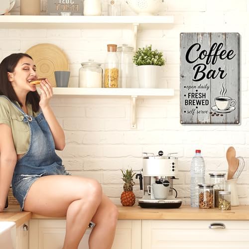 Coffee Bar Metal Tin Self Serve Fresh Brewed Open Daily Sign - Image 4