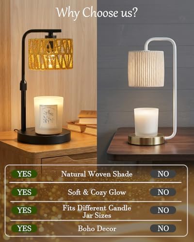 Candle Warmer Lamp, Timer Dimmable Candle Lamp, Adjustable Height and Brightness Candle Warmer, Boho Rattan Lampshade and 2 Bulbs, Suitable for Home Decor, Birthday Gifts for Women Mom (Black) - Image 4