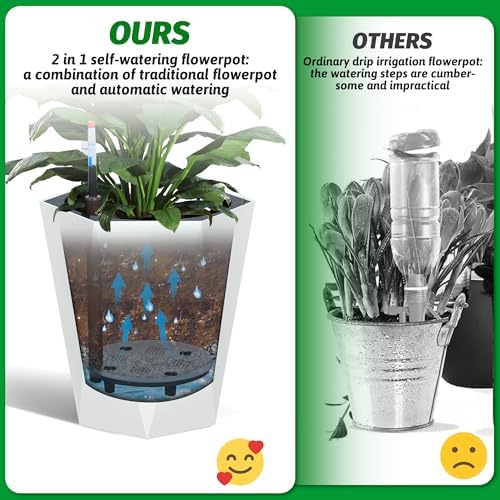 Garvee 16" Tall Planters Set of 2, Self-Watering Planter, Outdoor Planters - Image 4