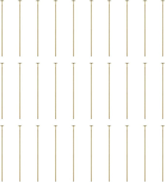 HARFINGTON 100pcs Flat Head Pins 1.18" 30mm Needles Bulk for Earring Pendant Necklace Bracelet Charm Jewelry Making Findings DIY Craft, 18K Gold
