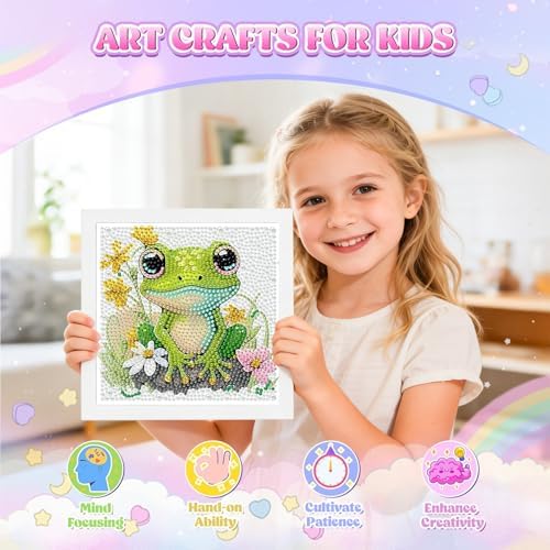 GHHKUD Frog Diamond Art Painting Kits for Adults with Frame, Diamond Art Animals Crafts for Ages 4-6-8-12, Easy to DIY Gem Painting Gifts Home Wall Decor 15x15cm (Beautiful Packages) - Image 5
