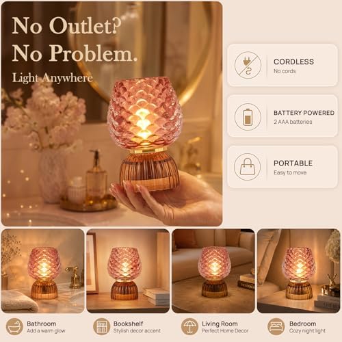 Small Battery Operated Lamp with Timer, Pinecone, Pink - Image 3