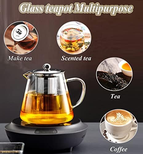 Glass Teapot with Removable Stainless Steel Infuser, Borosilicate Glass Tea Pot with Strainer,for Blooming Tea & Loose Leaf Tea, Microwave & Stovetop Safe (33OZ) - Image 2