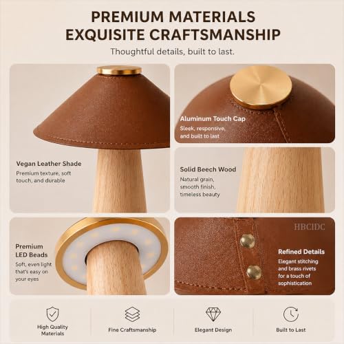 Wood Mushroom LED Desk Lamp - Cordless Night Light (Natural Wood) - Image 5