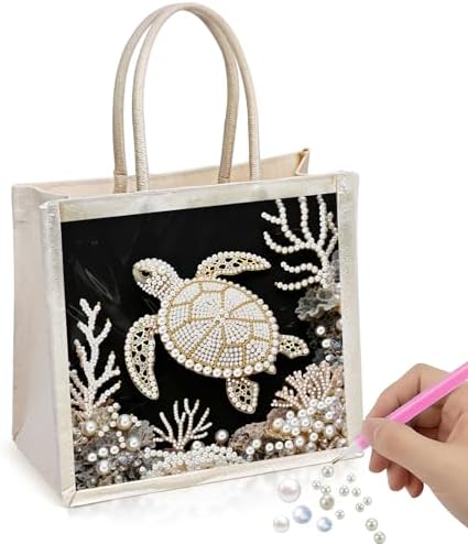 Xylzzuit DIY Pearl Painting Canvas Tote Bag Kit 11.42IN Diamond Art Handbag for Women Shopping Grocery Bag Dots Beads Art Craft Gift (Turtle) by Xylzzuit