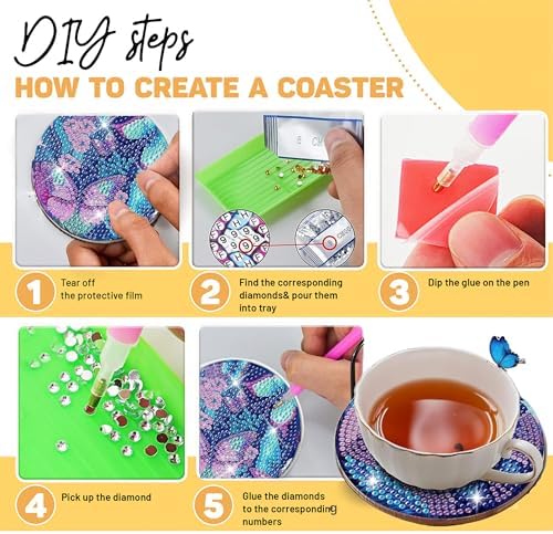 8 pcs Diamond Painting Coasters | Diamond Art Coasters | Blue Butterfly Diamond Art Painting | Perfect Art Craft Gift for Butterfly Lover, Dad, Mom, Grandparents, Brother, Sister. - Image 5