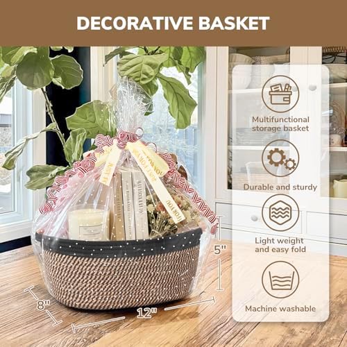 CHICVITA Small Wicker Basket with Bags & Ribbon for Gifts, Black & Jute - Image 6