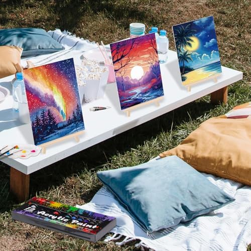 Ctosree 72 Pcs Vivid Sunset Paint and Sip Kit for Adults 8'' x 10'' Pre Drawn Canvas for Painting DIY Pre Printed Canvas for Party Favor Acrylic Painting Kit Wood Easel Brushes Date Night Bulk - Image 6