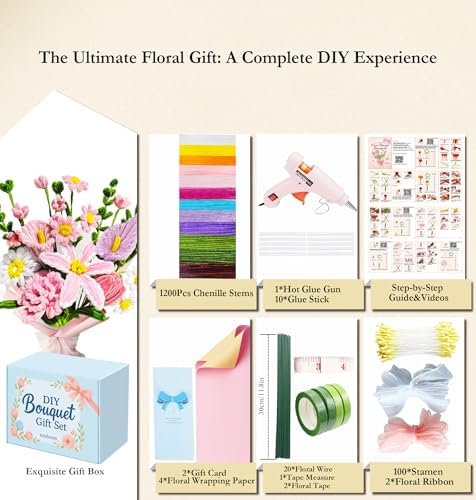 NREDXOON Pipe Cleaner Flower Kit 400pcs Pink Lily Tulip DIY Bouquet Craft - Image 3
