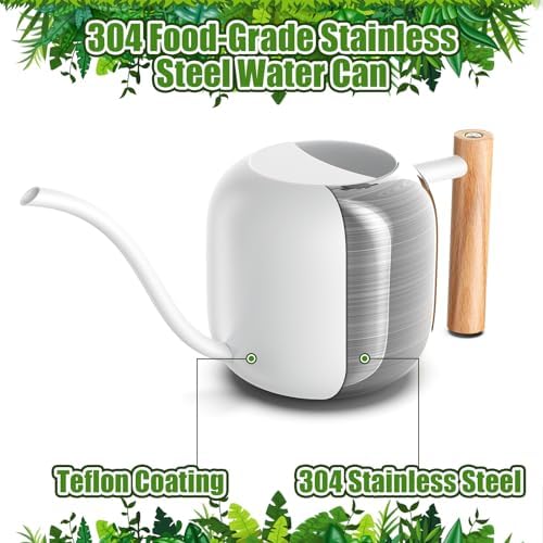 Green Moon 1.2L/41oz Metal Metal Watering Can with Long Spout, White - Image 2
