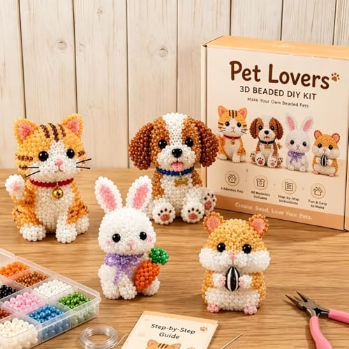 LSMARZJZ 3D Beaded Animal Kit for Adults & Beginners, Complete Bead Embroidery Kit for DIY Crafting and Stress Relief, for Desktop Home Decor and Thoughtful Gifts, with Instructions (Set D) by LSMARZJZ
