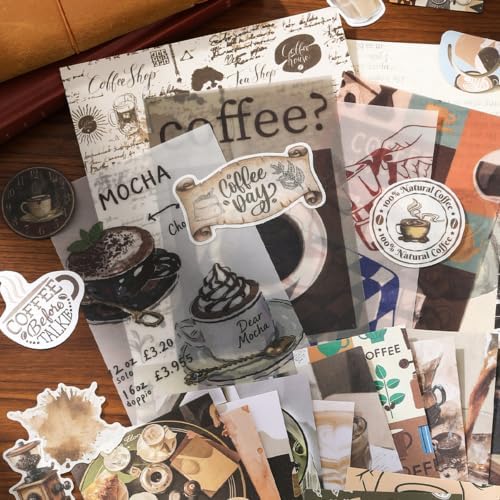 Qudarrso Vintage Junk Journal Kit, Coffee Theme Scrapbook Supplies with Notebook, Stickers, Ephemera Paper and Tags, Retro Cafe DIY Craft Supplies for Adults Scrapbooking and Junk Journaling - Image 5