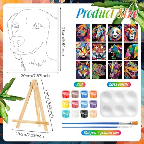 Zhanmai 72 Pcs 12 Sets Sip and Paint Kit Pre Drawn Canvas for Painting 8" x 10" Paint Party Canvas Painting Pre Printed Canvases for Party Favor DIY Virtual Adult's Date Night(Colorful Animals) - Image 2