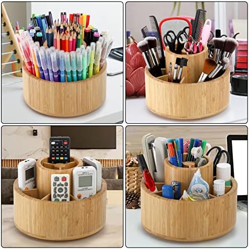 SOUJOY Bamboo Pen Holder Organizer, 360°Rotating Art Supply Organizer with 11 Compartments, Color Pencil Storage Caddy, Hold 200+ Pencils, Office Desk Stand Box for Marker Pens, Pencil, Art Brushes - Image 5