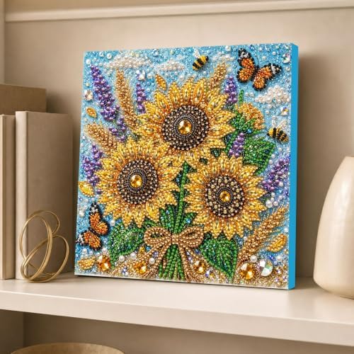 DIY Pearl Painting Kit for Adults, Sunflower Flower Gem Art with Wood Frame, 20x20cm Pearl Diamond Craft, Floral Wall Decor Gift for Women, Beginners Relaxing Hobby Kit - Image 3