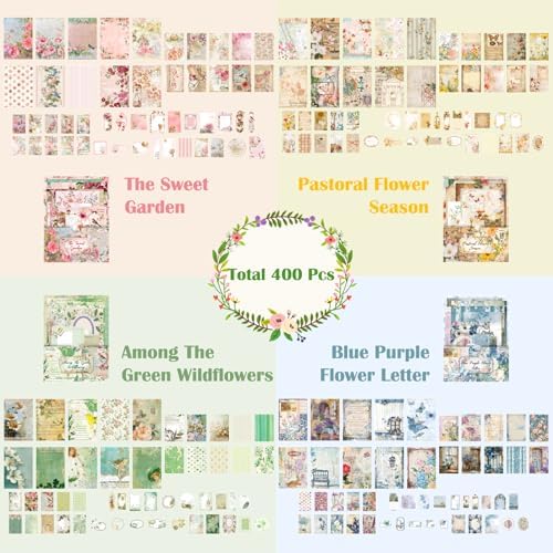 400 Sheets Floral Scrapbook Paper, 4 Packs Junk Journal Scrapbooking Supplies for Journaling, Scrapbooking Embellishments, Planner, Card Making, Collage - Image 4