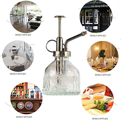Plant Mister Glass Spray Bottle Small Plant Watering Can 6.4" Tall Retro Indoor Watering Can Bronze Plastic Top Pump for Garden Indoor Plant Sprayer (Transparent) - Image 4