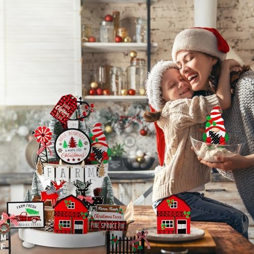 Mifoci 18 Pieces Christmas Candy Cane Tiered Tray Decor Wooden Signs - Image 5