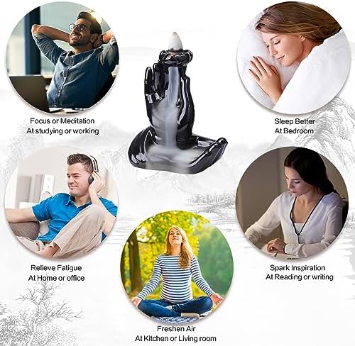 Buddha Hand Backflow Incense Burner Smoke Waterfall Incense Burner Ceramic Buddha Incense Holder Incense Cone Burner for Yoga Meditation and Home Decor - Image 4