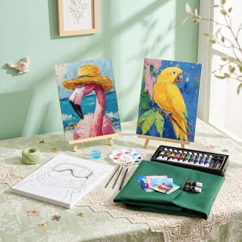 Cholemy 6 Set Paint and Sip Kit for Adults 8"x 10" Pre Drawn Canvas Painting with Wooden Easel Acrylic Paint Wash Cup Brushes Palette Apron for Painting DIY Adult's Date Party Supplies(Cool Animals) - Image 2