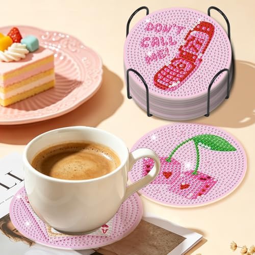 Diamond Art Coasters Kit for Adults, 8PCS Disco Coasters with Holder - Image 4