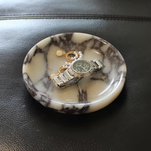 Natural Marble Travertine Ring Dish Jewelry Tray 5.5" for Women, Marble Trinket Dish for Key Earring Nightstand, Mother's Day Engagement Birthday Gift - Calacatta Viola - Image 7