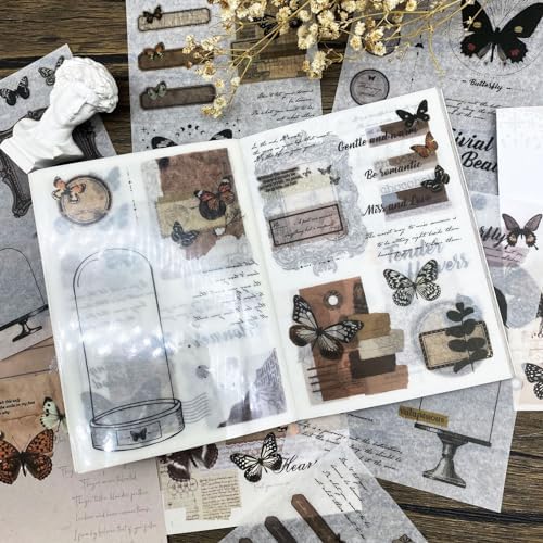 Sticker Book for Adults, 180pcs Vintage Washi Stickers for Journaling and 20 Sheets Adhesive Scrapbook Papers for Scrapbooking Aesthetic Butterfly Scrapboook Stickers for Bullet Junk Journal Supplies - Image 3
