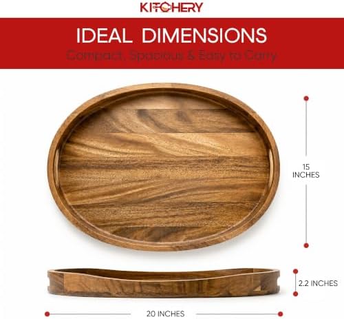 Oval Wood Ottoman Tray, 20 x 14.9 Inch Decorative Serving Tray for Coffee Table, Large Brown Wooden Tray for Living Room, Bedroom and Home Decor - Image 2