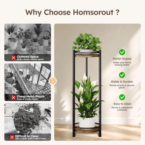 Homsorout 2 Tier Plant Stand Indoor Outdoor for Corner, Rustic - Image 3