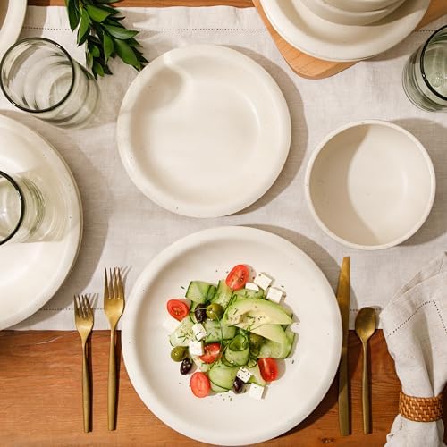 Bloomhouse - Two Time Oprah's Favorite Things Winner - Corsica Clay 12 Piece Stoneware Rustic Reactive Glaze Dinnerware Set - Stackable Plates and Bowls Set. Service for 4 - Matte Sea Salt White - Image 3