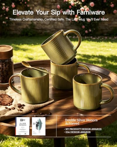 famiware Coffee Mug Set of 8, Star 12 oz Ceramic Mugs Cups Set with Handle - Image 5